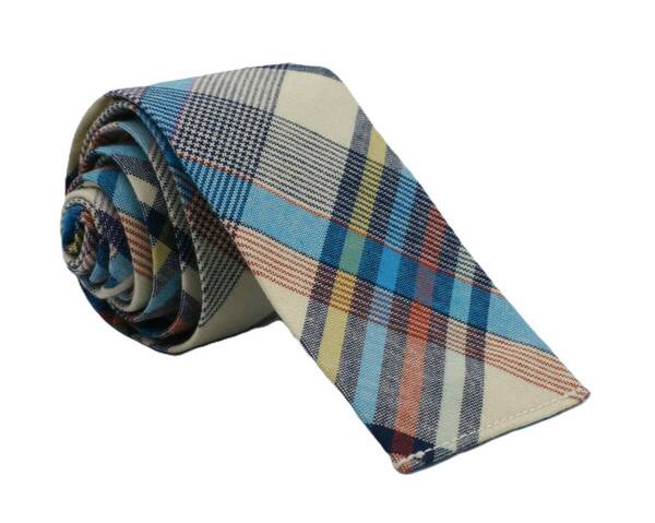 【新品】送料無料 Helios MADRAS CHECK TIE SAX・日本製・ネクタイ・ナロータイ・メンズ・ビジネス・フォーマル・カジュアル・冠婚葬祭