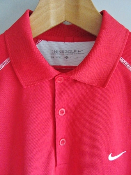 綺麗め メンズ NIKE GOLF ポロシャツ L レッド DRYFIT 速乾 MEN'S ナイキ L 半袖 美品 Brand ゴルフ トップス Tシャツ sports ブランド 得