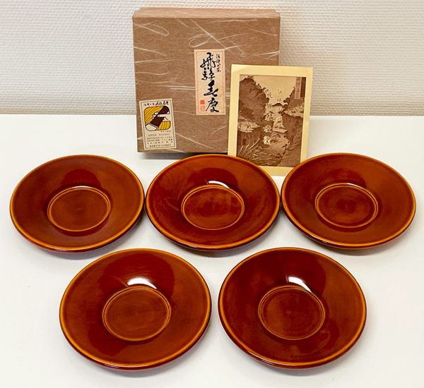 未使用 伝統工芸 飛騨春慶塗 手塗技法 天然木 うるし塗装 茶托 船津工芸謹製 日本製 茶道具 和雑貨 お茶 湯呑 木製 コースター5枚 セット