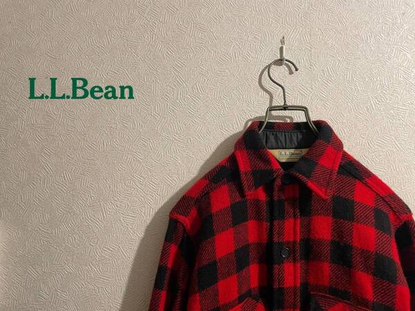 ◯ USA製 Vintage 70s L.L.Bean バッファロー チェック ウール シャツ / エルエルビーン ブロック レッド 赤 黒 14 S Mens #Sirchive
