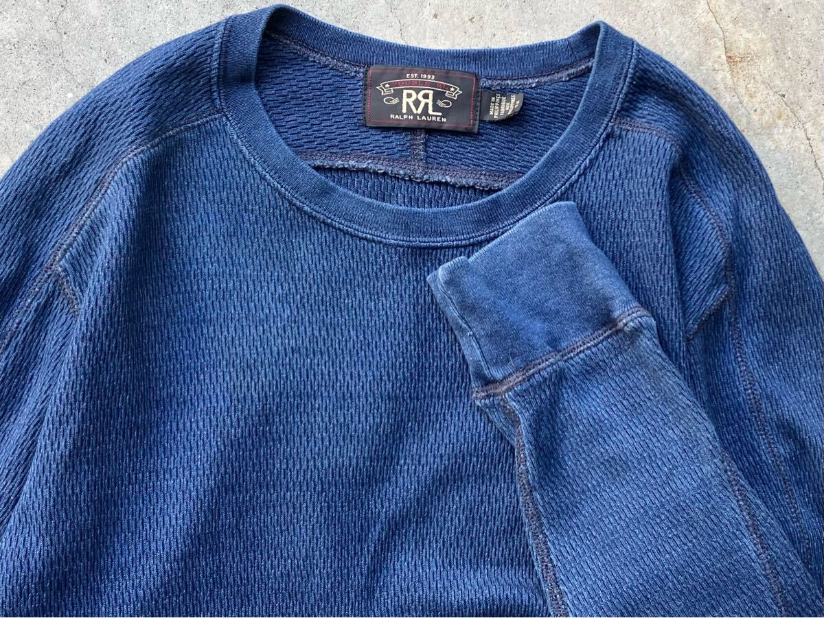 お宝90sラルフローレンインディゴ染めポロシャツL美品INDIGO藍