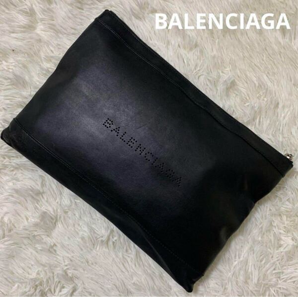 BALENCIAGA バレンシアガ セカンドバッグ クラッチバッグ パンチング パンチングレザー レザー オールレザー ロゴ ブラック 黒
