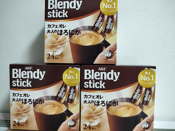 AGF Blendy stick カフェオレ 大人のほろにが 24本×3箱