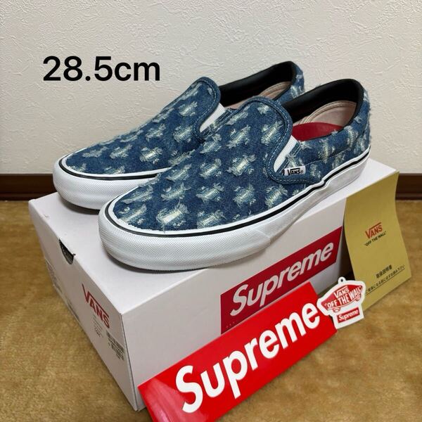 20ss Supreme Vans Slip-on Pro Blue Denim US10.5/28.5cm 半タグ ステッカー付 シュプリーム バンズ slip on スリッポン デニム