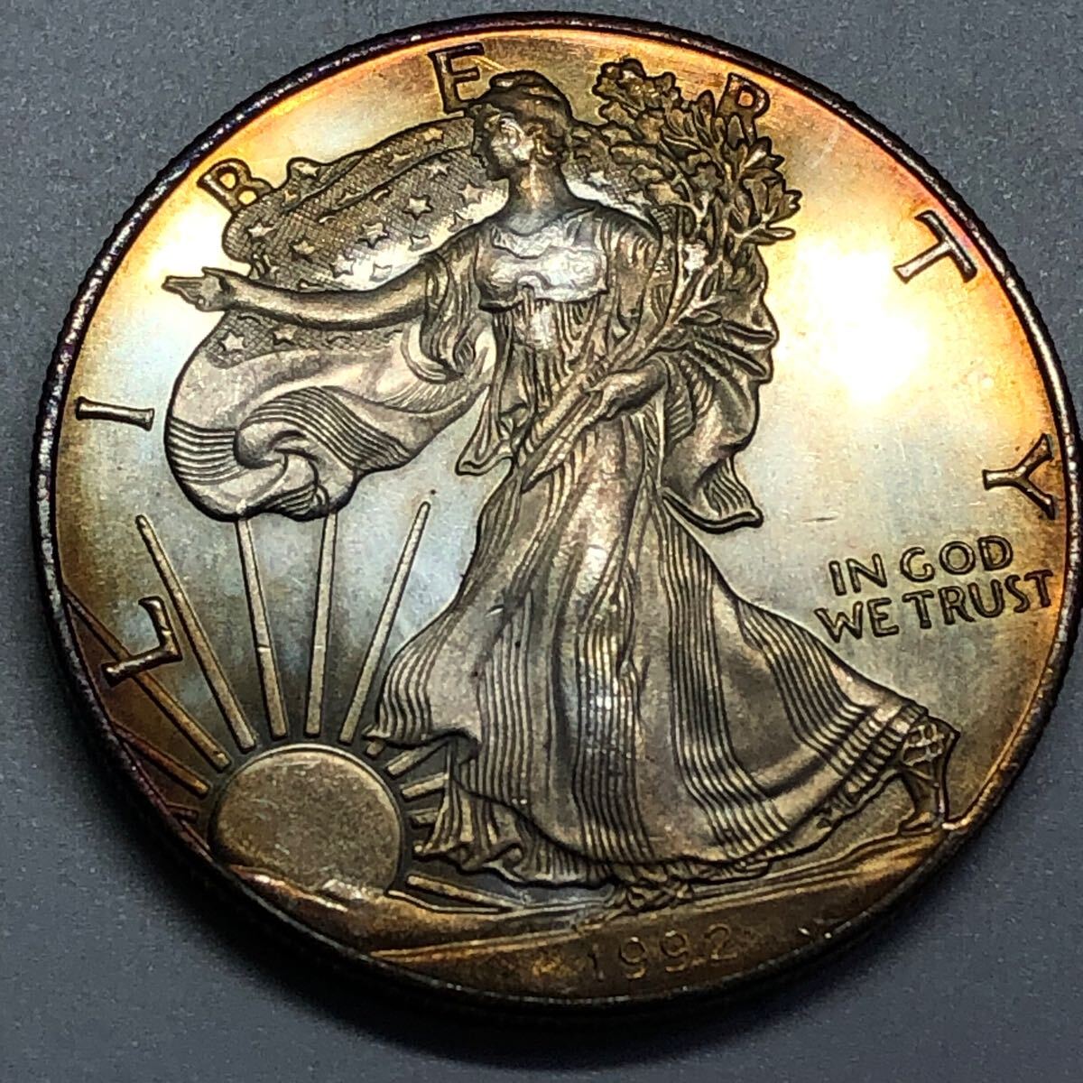 1992 アメリカ イーグル銀貨1オンス(41mmクリアケース付き) 新品