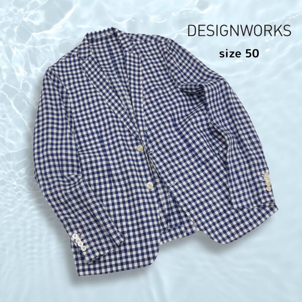デザインワークス◇チェックリネンシャツジャケット◇サイズ50◇ブルー◇春夏ジャケット◇DESIGNWORKS◇アバハウス◇クリーニング済