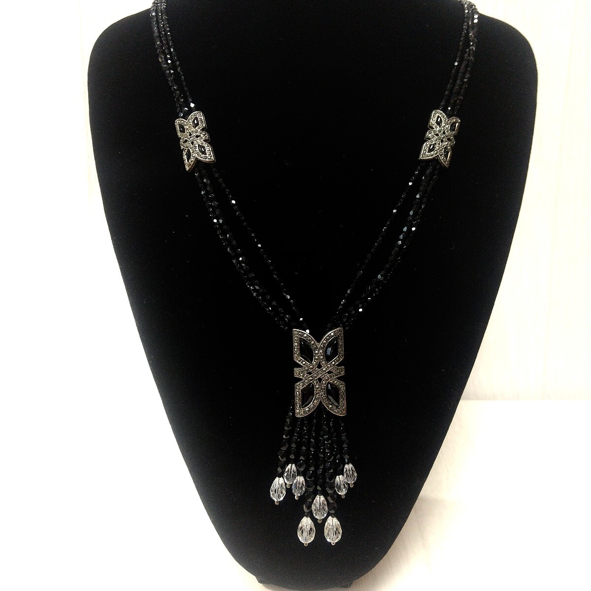 超 豪華 オニキス 水晶 天然石 ネックレス 3連 80cm 71.2g ロング