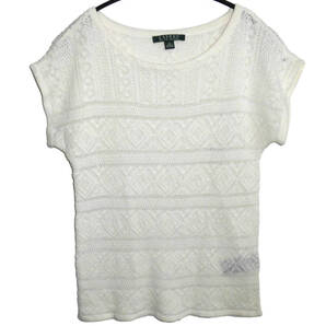 美品 RALPH LAUREN ラルフローレン コットンリネンニット 半袖ニット XS ホワイト Tシャツ