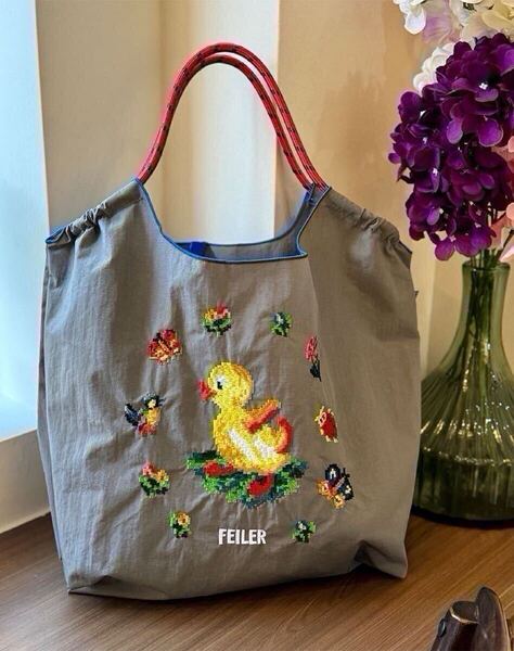 Ball&Chain フェイラー Mサイズ グレー エコバッグ 刺繍 撥水 軽量 大容量 折りたたみ可能 コンパクト 買い物袋 鳥 花 FEILER
