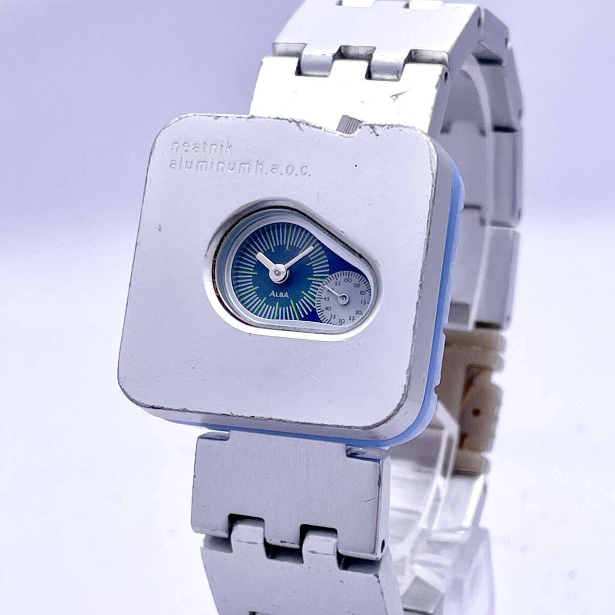 稼働 SEIKO ALBA 腕時計 サンムーン デイト ボーイズ レザー 487