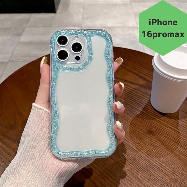 新品 iPhone16promax ケース なみなみ キラキラ 推し活 ブルー