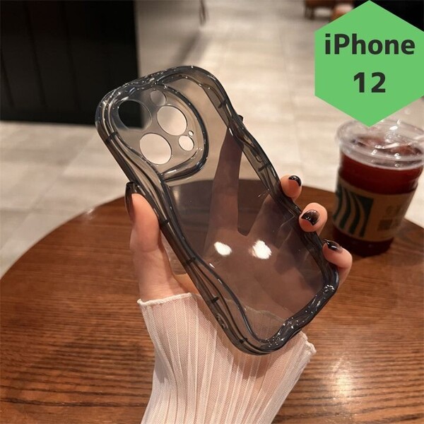 新品 iPhone12 スマホケース 保護カバー クリア うねうね シンプル 黒