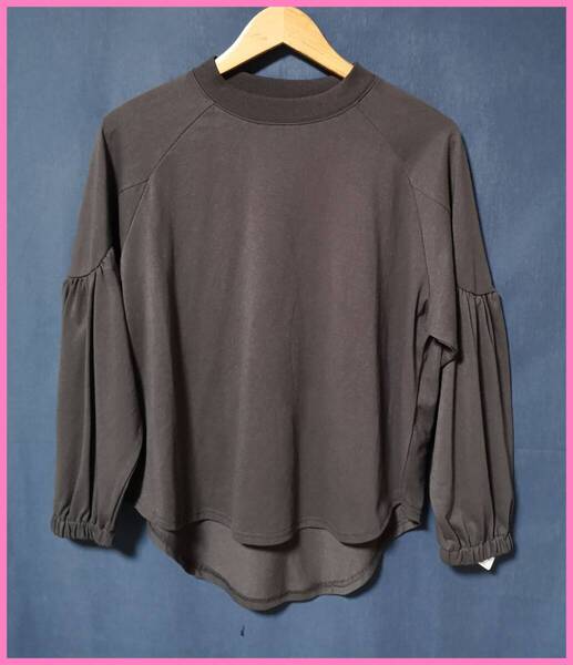BLS‐235‐2春秋☆新品☆送料込み☆即決☆ナチュラル系☆Tシャツ素材☆M~Lサイズ☆Tシャツ☆濃いグレー系☆ゴム☆パフスリーブ