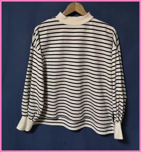 BLS‐298☆春秋☆サンプル品☆送料込み☆即決☆ナチュラル系☆ポリエステル綿☆M~L☆Tシャツ☆クリーム色×黒☆ボーダー柄☆ゆったり