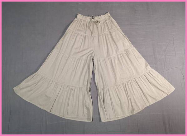 BOTS‐267☆春夏秋☆新品☆送料込み☆即決☆ナチュラル系☆薄手のインド綿☆パンツ☆Mサイズ☆ベージュ系☆裏地有り☆ティアード