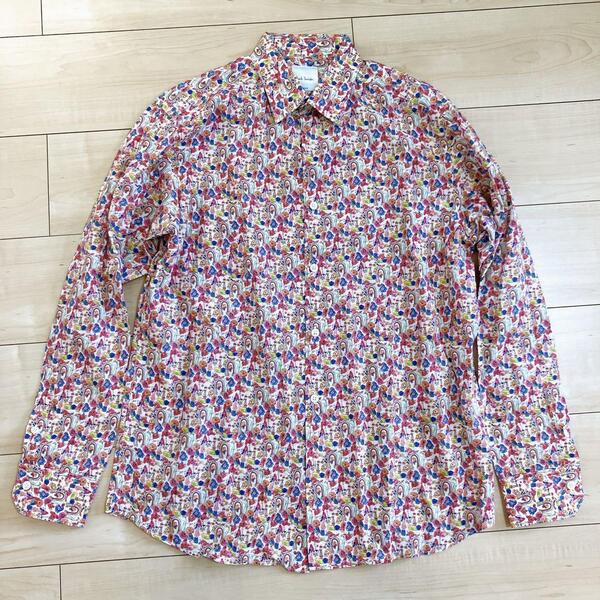 現行ボックスタグ Paul Smith ポールスミス 花柄プリント 長袖 ドレスシャツ フラワー総柄 Lサイズ ホワイト 白