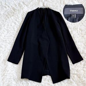 美品 Theory セオリー ノーカラー ロング ジャケット ブラック サイズ0 ブラック 黒 ビジネス フォーマル カジュアル