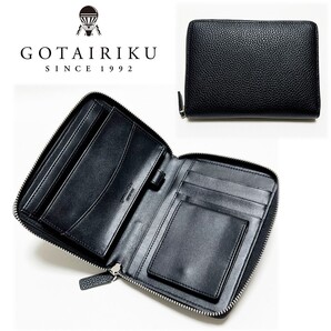 《GOTAIRIKU 五大陸》箱付新品 定価14,300円 シボ感上質レザー ラウンドファスナー式 タイニーウォレット マルチケース ビジネス S0388