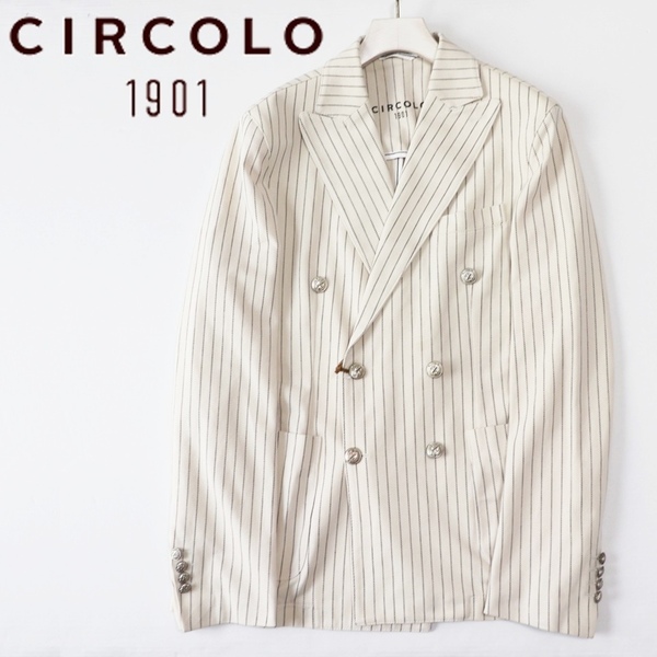 《CIRCOLO1901 チルコロ1901》新品 定価70,400円 イタリア製 銀ボタン ストライプ ダブルブレスト6Bジャケット 46(M)S1647