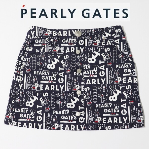 《PEARLY GATES パーリーゲイツ》新品 定価30,800円 GRAFFLEX グログランどうしちゃったPGプリント柄スカート ゴルフウェア 1(W73)S1740