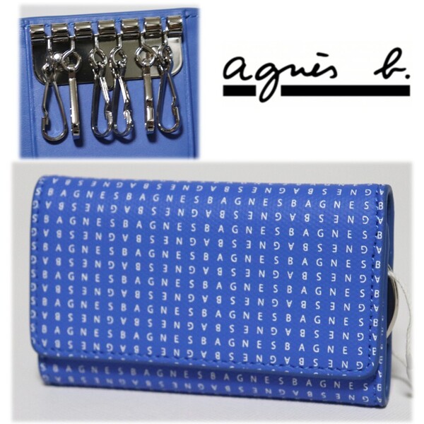 《agnes b. アニエスベー》箱付新品 定価12,100円 モノグラムロゴ総柄 レザー6連キーケース キーリング ユニセックス S1763