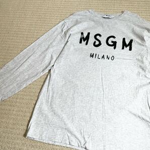 【美品】サイズL MSGM 長袖 Tシャツ グレー フロント ロゴ