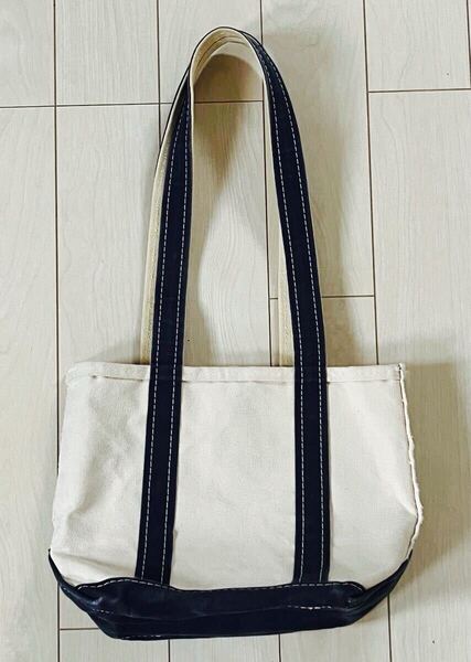 80s 90s ロングハンドル エルエルビーン トートバッグ USA製 ビンテージ BOAT AND TOTE Sサイズ ダメージ無し ネイビーハンドル LL Bean