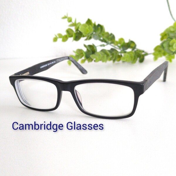 Cambridge Glasses メガネ 眼鏡 ウッド 木 バネ蝶番 黒縁 スクエア ユニセックス ブラック ナチュラル 軽量 ビジネス 人気 オシャレ