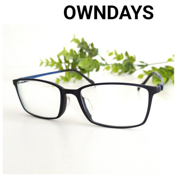 良品☆OWNDAYS AIR オンデーズエアー メガネ ブラック ネイビー ユニセックス ウェリントン ビジネス オシャレ 軽量 眼鏡 スクエア マット