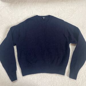 セール 即決1円 ◆UNIQLO メンズ クレープウールクルーネックセーター ネイビー Sサイズ UNIQLOU ネイビー ショート丈