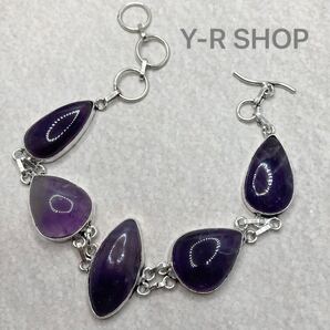 天然石★アメジストのアンティーク調ブレスレット★レディースメンズ腕輪バングルシルバーアクセサリーエスニック新品宝石Y-RSHOP卸売