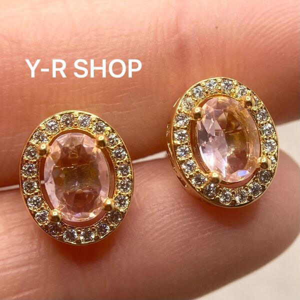 ピンクトパーズとホワイトトパーズのクラシカルピアス★レディースゴールドアクセサリーキュービックジルコニア新品宝石Y-RSHOPプレゼント