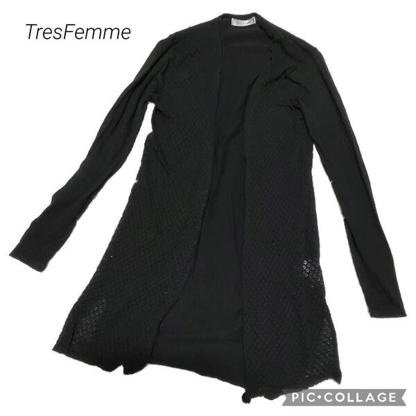 (出品終了まで最終価格☆値上げ再出品予定の品になります)36 TresFemme M レディース カーディガン 薄手 レース 黒 長袖