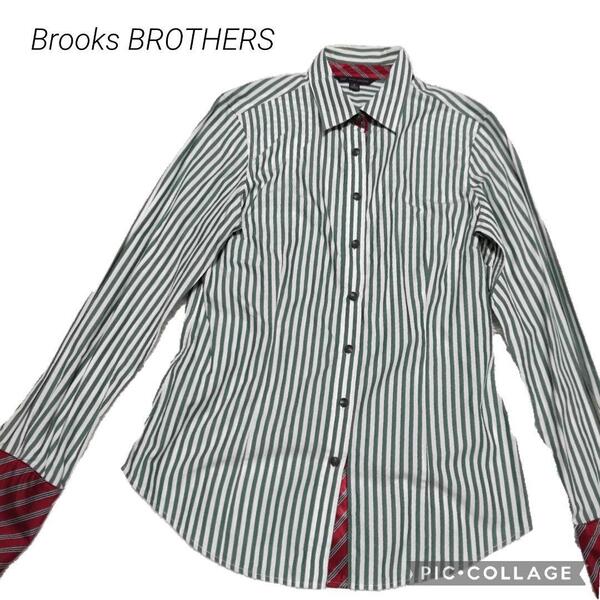 (出品終了まで最終価格☆値上げ再出品予定の品になります)14BROOKSBROTHERS ブルックスブラザーズ ワイシャツM ボーダー緑