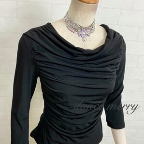 ★送料無料★【MERRY】新品 社交ダンス トップス 2274 黒 ドレープ タンゴ パソドブレ シンプル レッスン 練習着 モダン ラテン 兼用