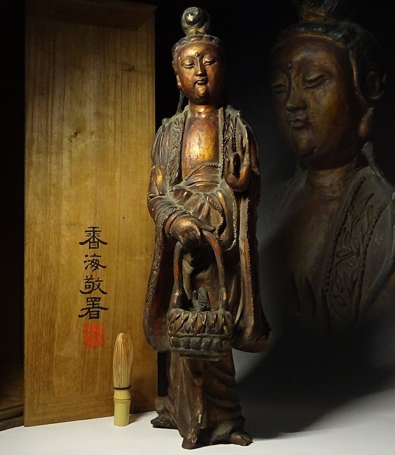 仏像 共箱 仏教美術 中国美術 菩薩 見通せ 細密木彫