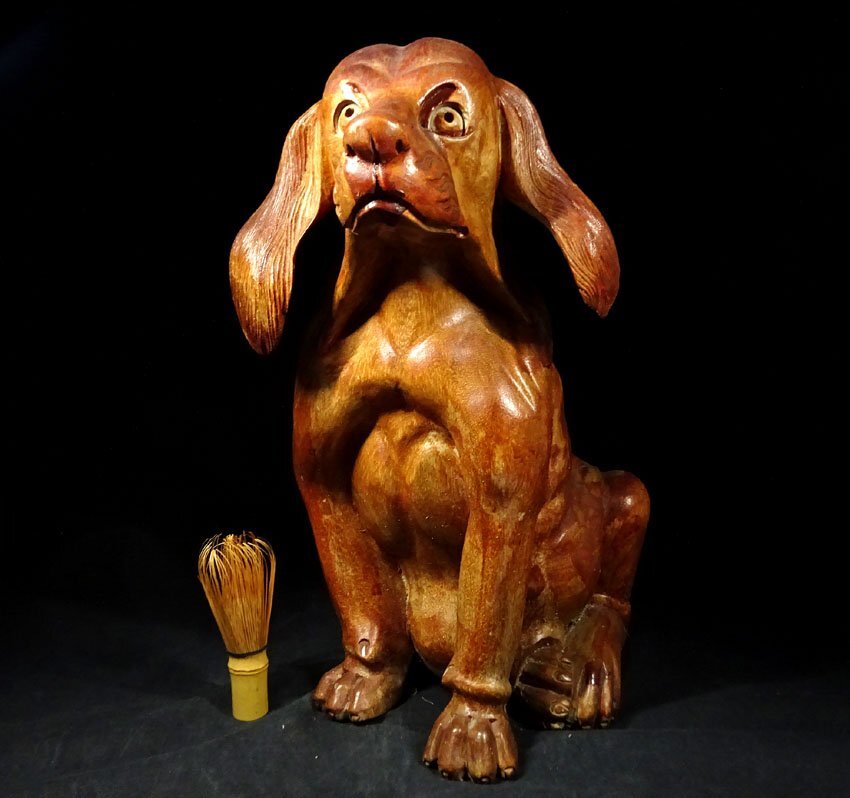 蹲る犬 黄楊 木彫 堤物 木彫
