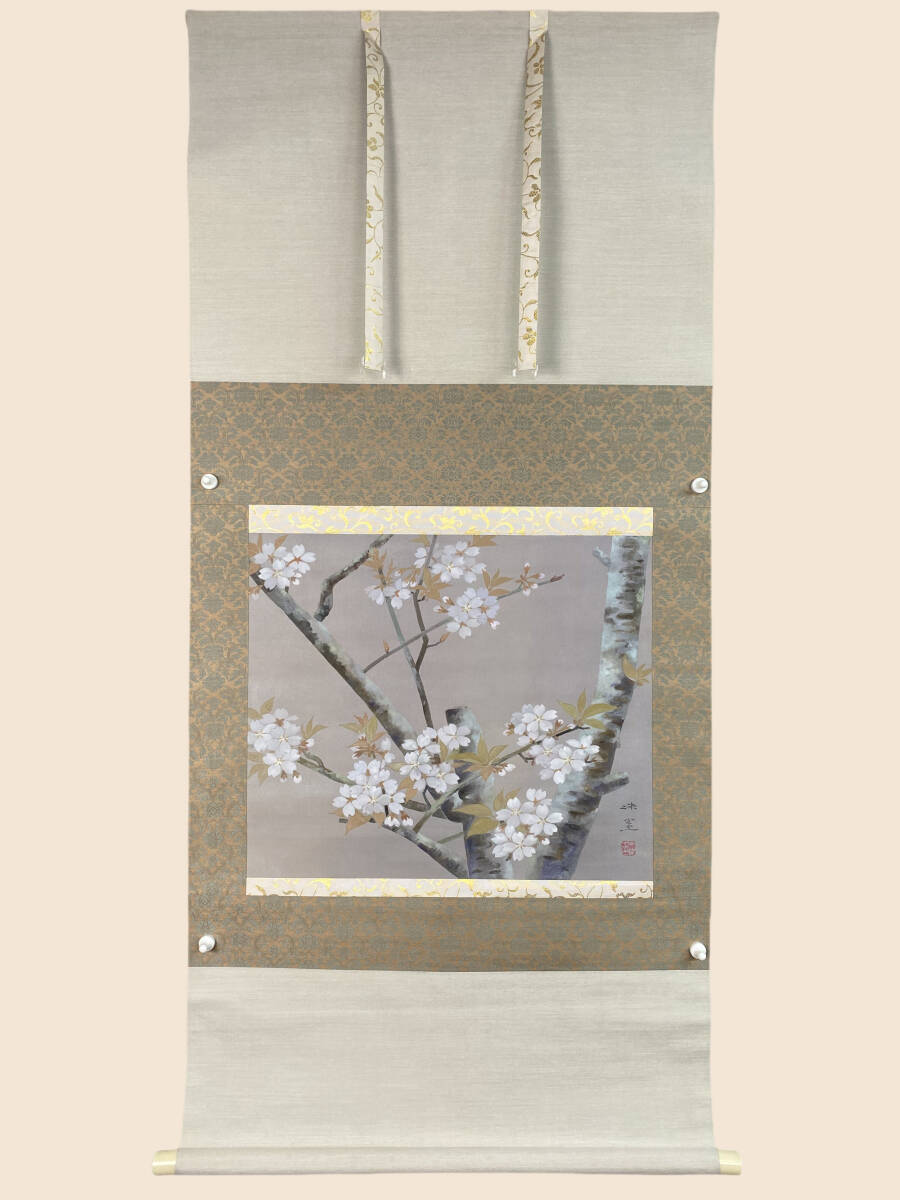 模写』楳崎洙雀 楳崎朱雀 桜花図 山桜図 横物 絹本 愛媛