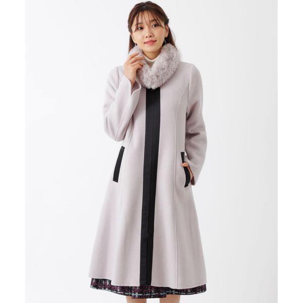 54-24 -大特価ー 良品★ 【TO BE CHIC】 ウールリバー ロングコート 40 ピンクグレー ドゥービーシック アウター ノーカラー 三陽商会