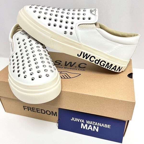 25cm 新品 コムデギャルソン コラボ スタッズ レザー スニーカー JUNYA WATANABE スリッポン シューズ ステファニー ワーカーズ クラブ 白
