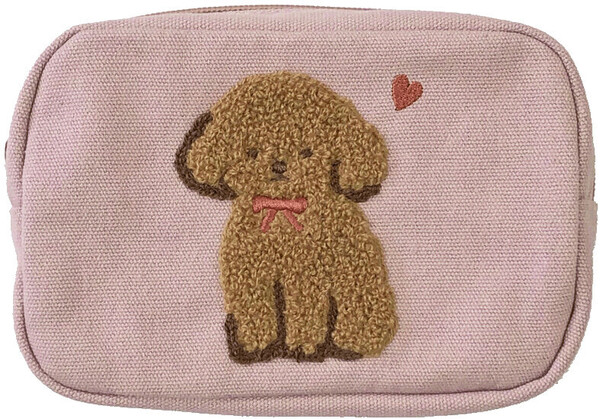 アニマルサガラ刺繍ポーチ♪ プードル ピンク スクエアポーチ 化粧ポーチ トイプードル