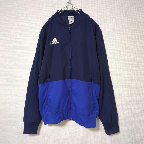 adidas アディダス トラックジャケット スリーストライプ ワンポイント 紺 青 Mサイズ 古着 メンズ