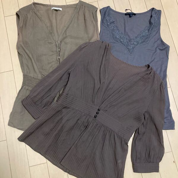 トップス3着まとめて。Nolley’s ブラウス9号+バナナリパブリックノースリーブ2着リネン他(US XSサイズ;7-9号相当)