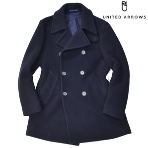 【定価5万】 ユナイテッドアローズ 洗練◎!! 繊維の宝石 カシミヤ混 Pコート メンズS ダークネイビー united arrows ウール 紺