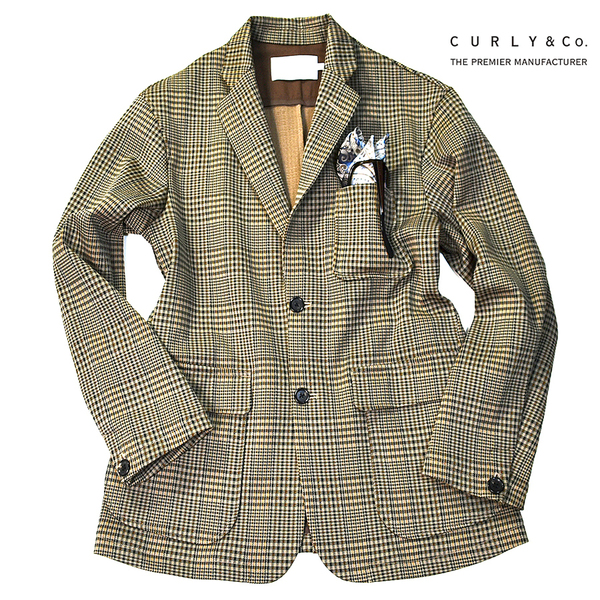 【定価5万】 超美品 CURLY カーリー 語れる一着◎!! 春に最適 ボックスシルエット ストレッチジャケット 1 メンズS 日本製 グレンチェック