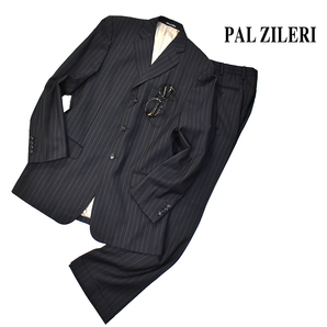【定価15万】 伊 パルジレリ PAL ZILERI 本格派◎!! イタリア屈指のストライプスーツ 48 メンズXL相当 黒 ブラック イタリア製