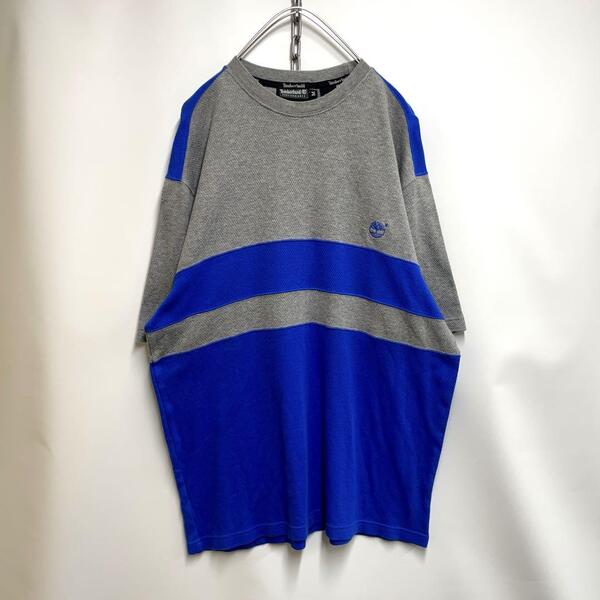ティンバーランド ロゴ刺繍 半袖Tシャツ グレーブルー メンズM
