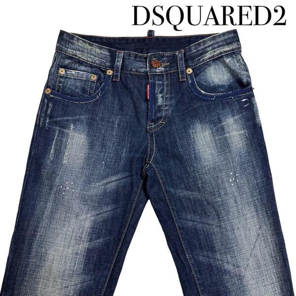 DSQUARED2 ディースクエアード2 ジーンズ デニムパンツ ボトムス サイズ29 S ネイビー メイプルリーフ ストレート メンズ レディース