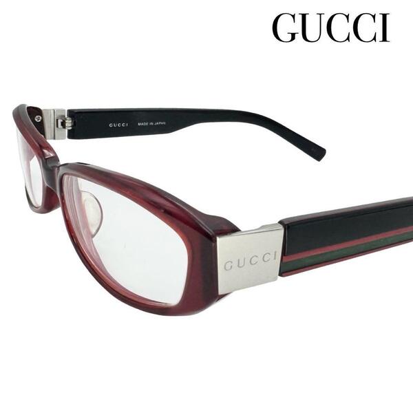 GUCCI グッチ シェリーライン 度入り メガネ 眼鏡 レディース 赤 黒 シルバー ロゴ入り