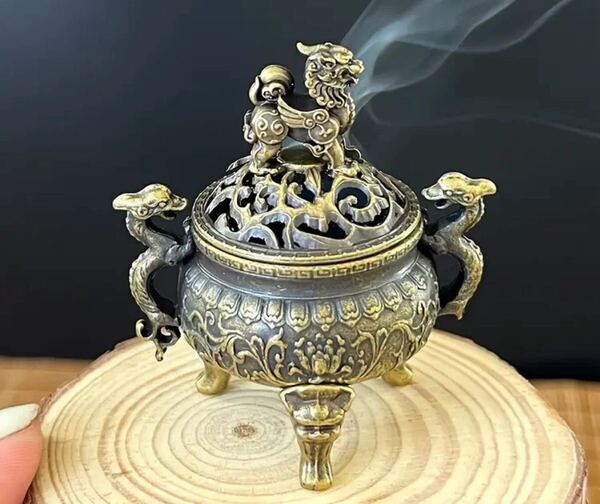【香炉】高品質 彫刻 金属 お香立て 麒麟 幻獣 お香 置物 風水 アジアン雑貨 工芸品 香道具 装飾品 招財 エスニック雑貨